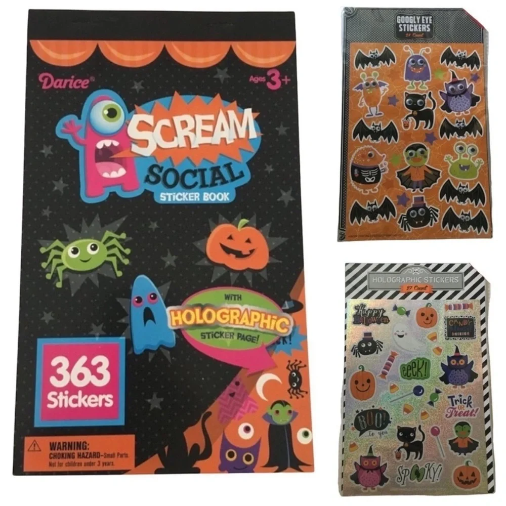 Halloween Stickers Holographic Googly Eyes Bats Cats Pumpkins Monsters Spiders